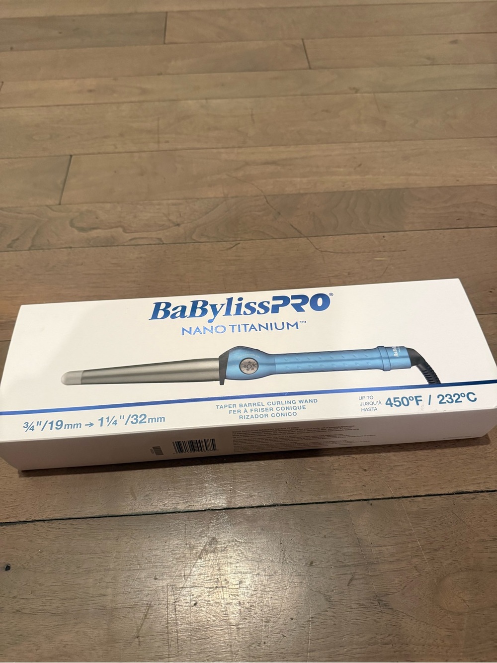 BaBylissPRO Blue and Silver Nano Titanium Tapered Curling Wand NEW